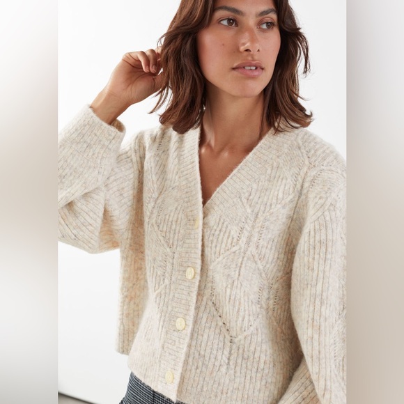 & OTHER STORIES | Button Up Cable Knit Cardigan | Oatmeal/Gray | Small - Picture 4 of 8